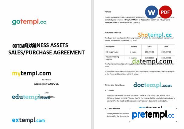 Agreement of Purchase and Sale of Business Assets Short Word example