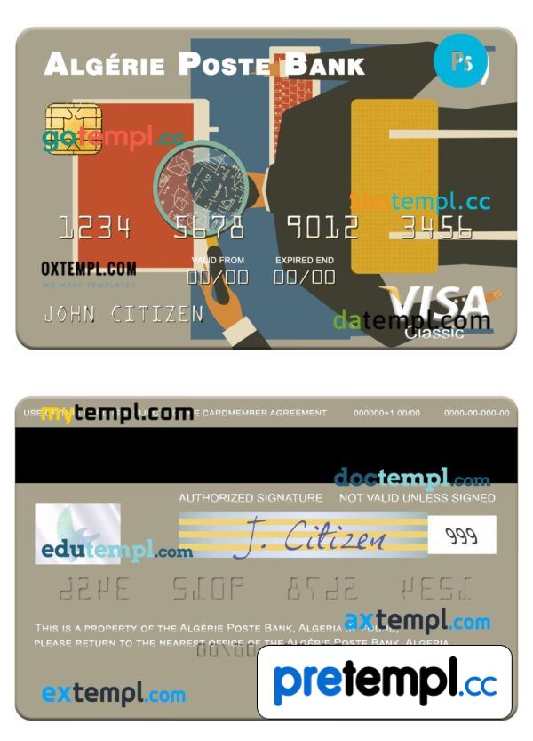 Algerian Algérie Poste Bank visa card example in PSD format