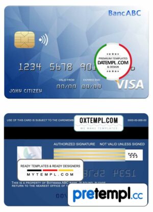 Bostwana ABC bank visa card example in PSD format, fully editable