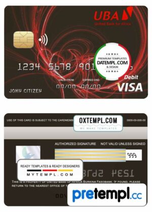 Burkinabé United bank for Africa visa credit card example in PSD format, fully editable