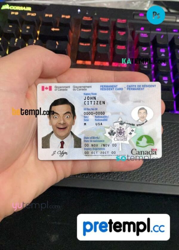 Canadian Permanent resident card example in PSD format, fully editable (+editable PSD photo look) - Image 2