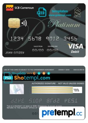Cameroonian SCB bank visa credit card example in PSD format, fully editable