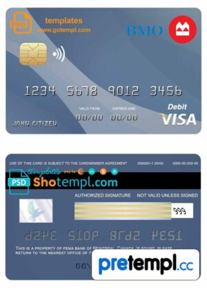 Canadian Montreal bank visa card example in PSD format, fully editable