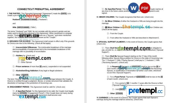 Connecticut Prenuptial Agreement Word example, fully editable