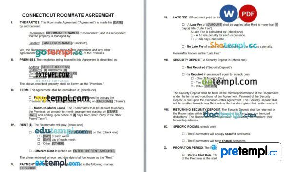 Connecticut Roommate Agreement Word example, fully editable