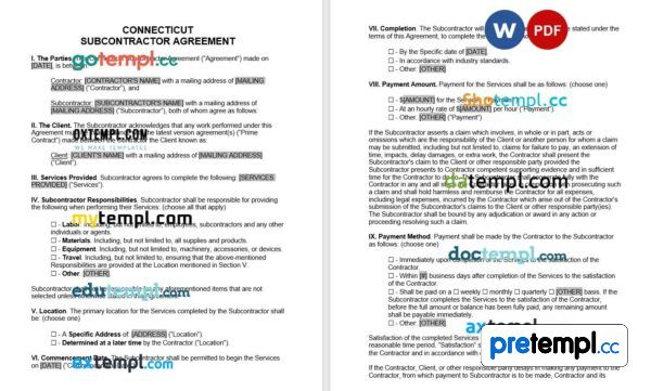 Connecticut Subcontractor Agreement Word example, fully editable