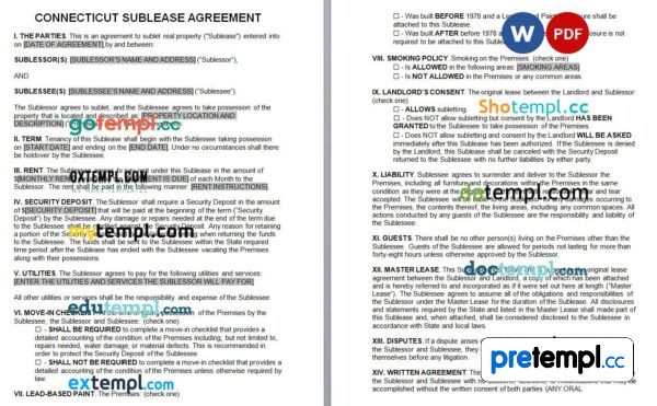 Connecticut Sublease Agreement Word example, fully editable