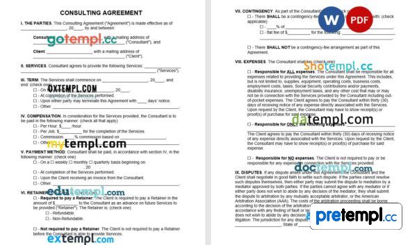 Consulting Agreement Word example, fully editable