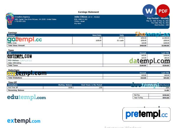 Creative company earning statement in Word and PDF formats