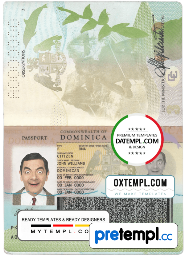 Dominican passport example in PSD format at the best price, with fonts