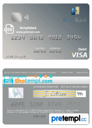 Equatorial Guineann BGFI Bank visa debit card example in PSD format
