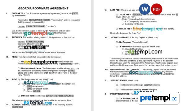 Georgian Roommate Agreement Word example, fully editable