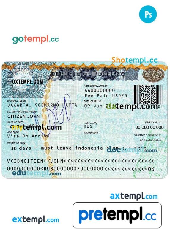 Indonesian Travel Visa PSD Example With Fonts Pretempl   INDONESIA Visa 