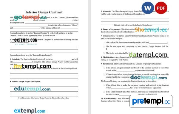 free download interior design contract example, Word and PDF format