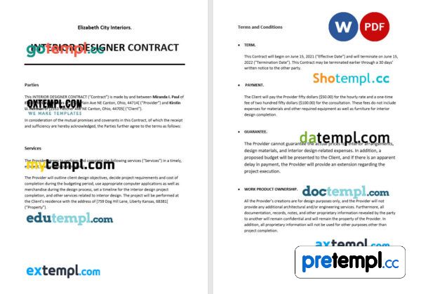 free download interior designer contract example, Word and PDF format