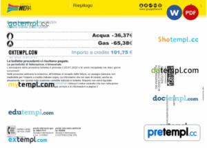 Italian Gruppo Hera utility bill download, Word and PDF example