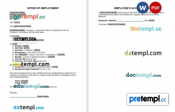 free download job offer example, Word and PDF format