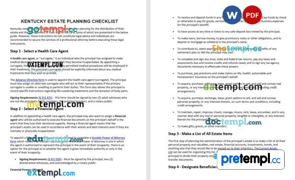 Kentucky Estate Planning Checklist example, fully editable