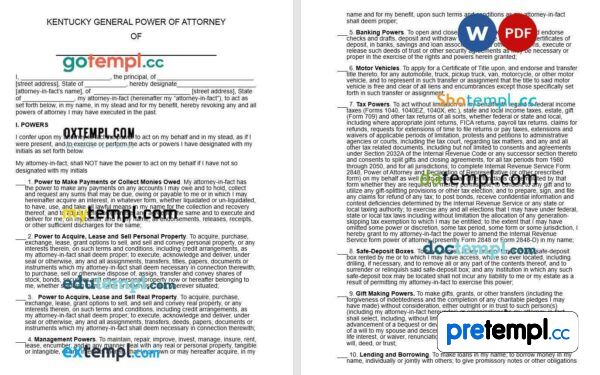 Kentucky General Power of Attorney example, fully editable