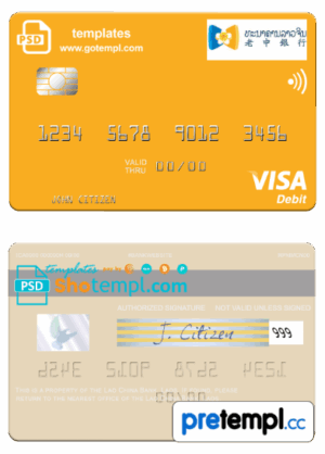Laos Lao Chinese Bank visa card fully editable example in PSD format