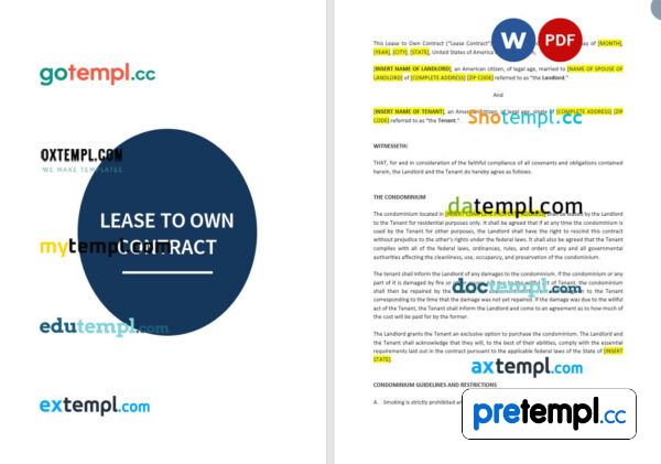 free download lease to own contract example, Word and PDF format