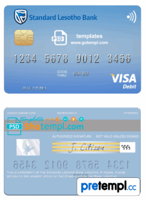 Lesotho Standard Bank visa card fully editable example in PSD format