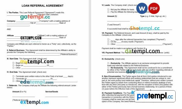 Loan Referral Agreement Word example, fully editable