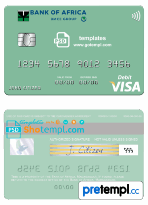Malagasy Bank of Africa visa credit card example in PSD format