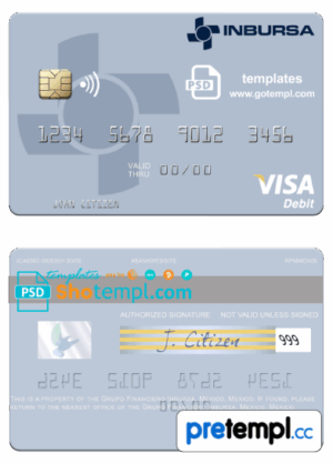 Mexican Grupo Financiero Inbursa visa debit credit card example in PSD format