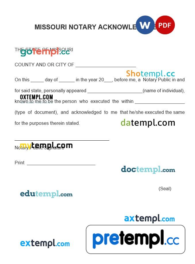 Missouri Notary Acknowledgement Form Example Fully Editable Pretempl 