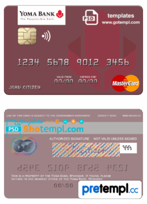Myanma Yoma Bank Limited mastercard, fully editable example in PSD format