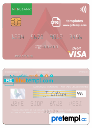 Nepali Nabil bank visa debit card, fully editable example in PSD format
