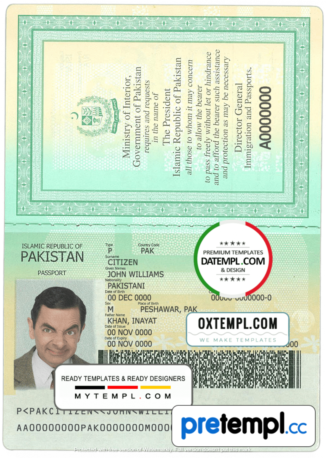 Pakistani passport example in PSD format - Pretempl