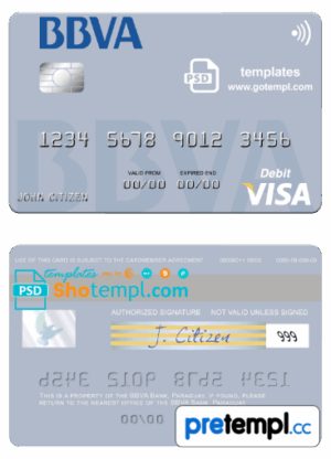 Paraguayan Banco BBVA visa credit card example in PSD format