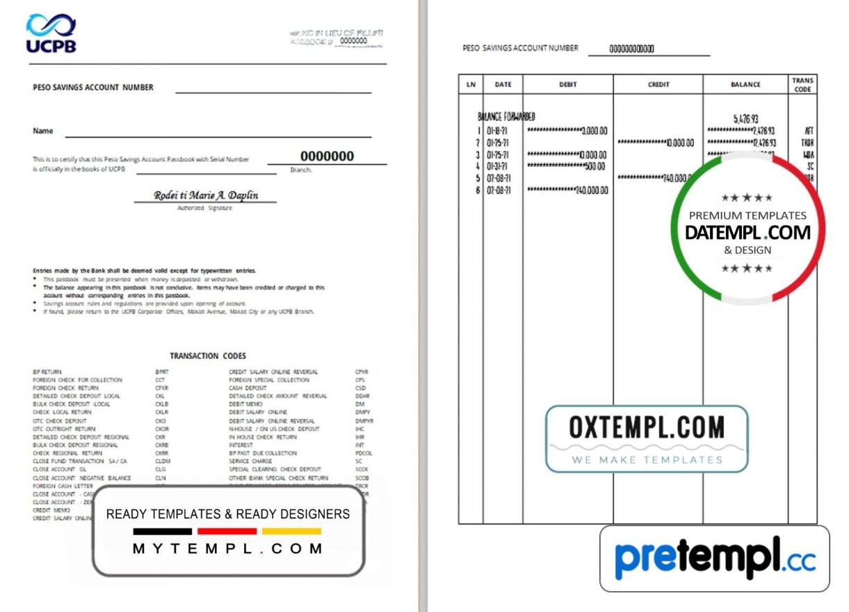 Filipino The United Coconut Planters Bank (UCPB) passbook example in