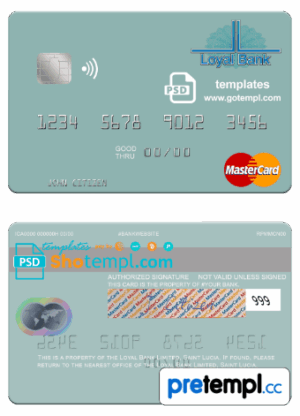 Saint Lucia Loyal Bank Limited mastercard credit card example in PSD format