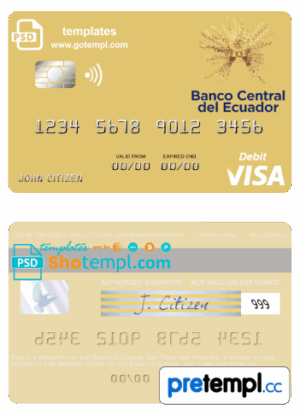 Sao Tome and Principe Banco Ecuadorian visa debit card example in PSD format