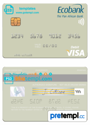 Senegalese Ecobank Sénégal visa debit card example in PSD format