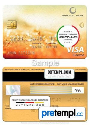 South African Imperial Bank visa electron card, fully editable example in PSD format