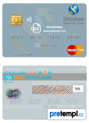 South Korean Shinhan Financial Group mastercard credit card example in PSD format