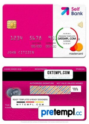 Spanish Self Bank mastercard, fully editable example in PSD format