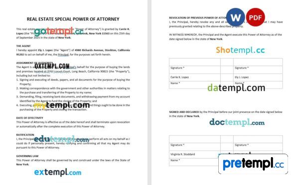 Special Power of Attorney to Buy Real Estate example, fully editable