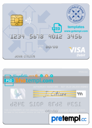 Suriname Centrale Bank van Suriname visa debit card example in PSD format