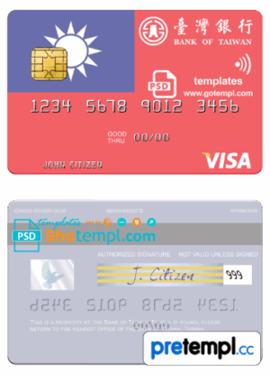 Taiwan Bank of Taiwan visa debit card example in PSD format