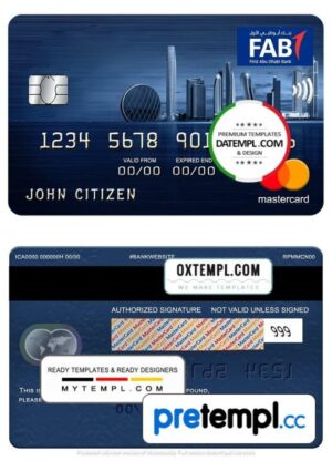 UAE First Abu Dhabi Bank mastercard, fully editable example in PSD format