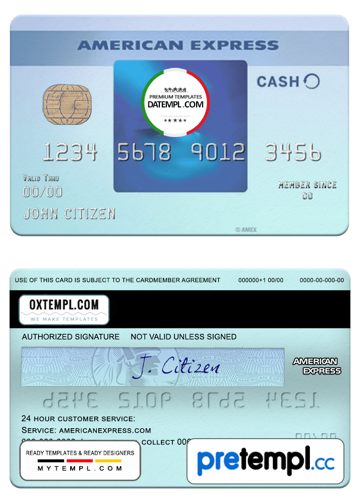USA California BlueVine bank Blue Cash Everyday® card from Amex example in PSD format, fully editable