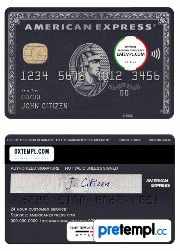 USA JP Morgan Chase bank AMEX black card example in PSD format, fully editable