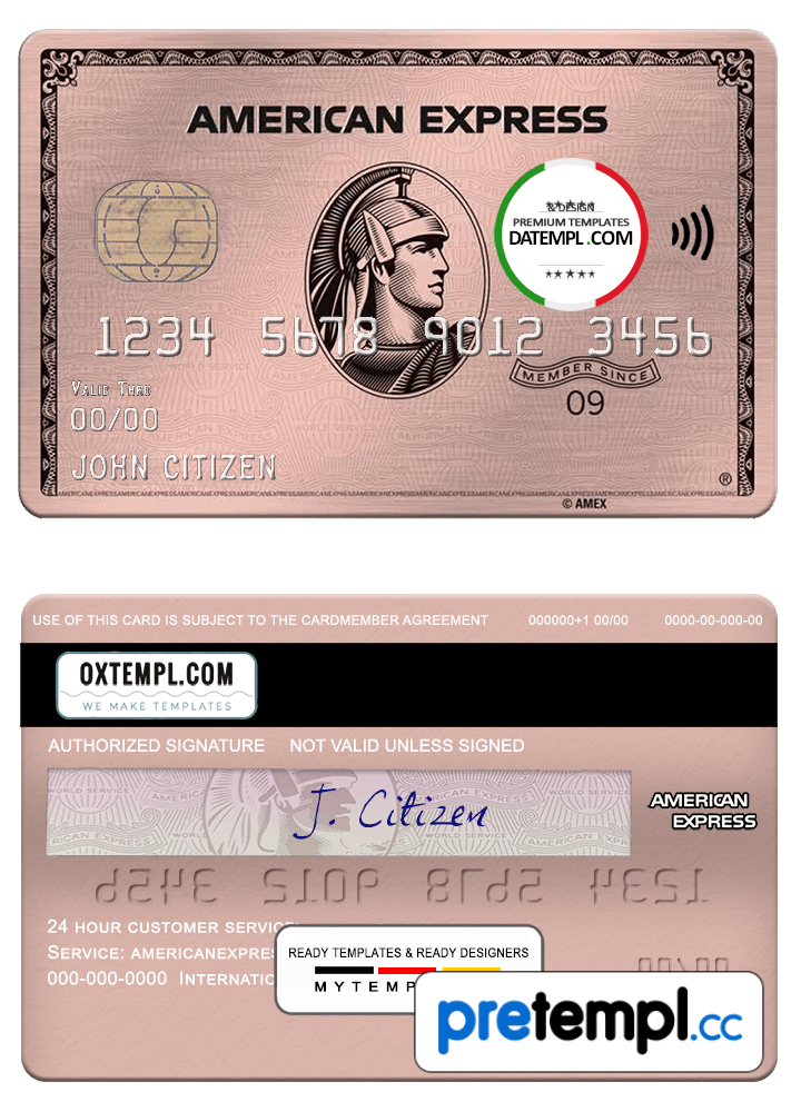 USA Missouri Together Credit Union bank AMEX rose gold card example in PSD format, fully editable