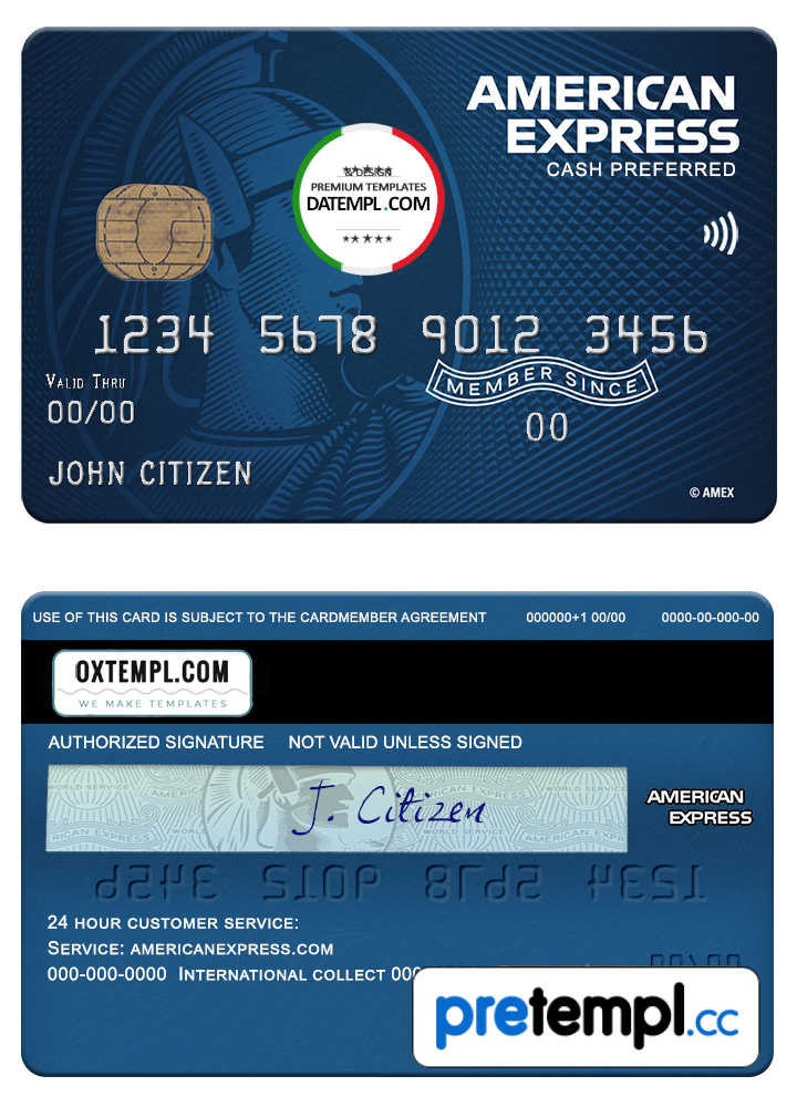 USA North Carolina BB&T Corp. bank AMEX blue cash preferred card example in PSD format, fully editable