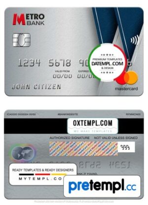 United Kingdom Metro Bank mastercard, fully editable example in PSD format